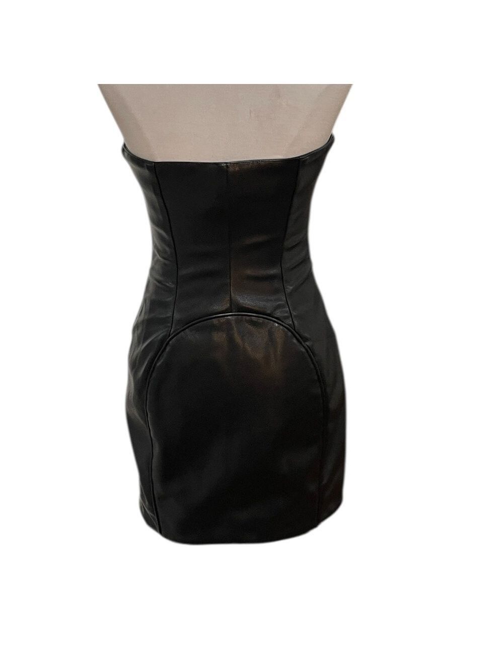 Nwt Khy X Namilia Faux Leather Strapless Mini Dress Zip Front Sz S Black — image 8 of 8